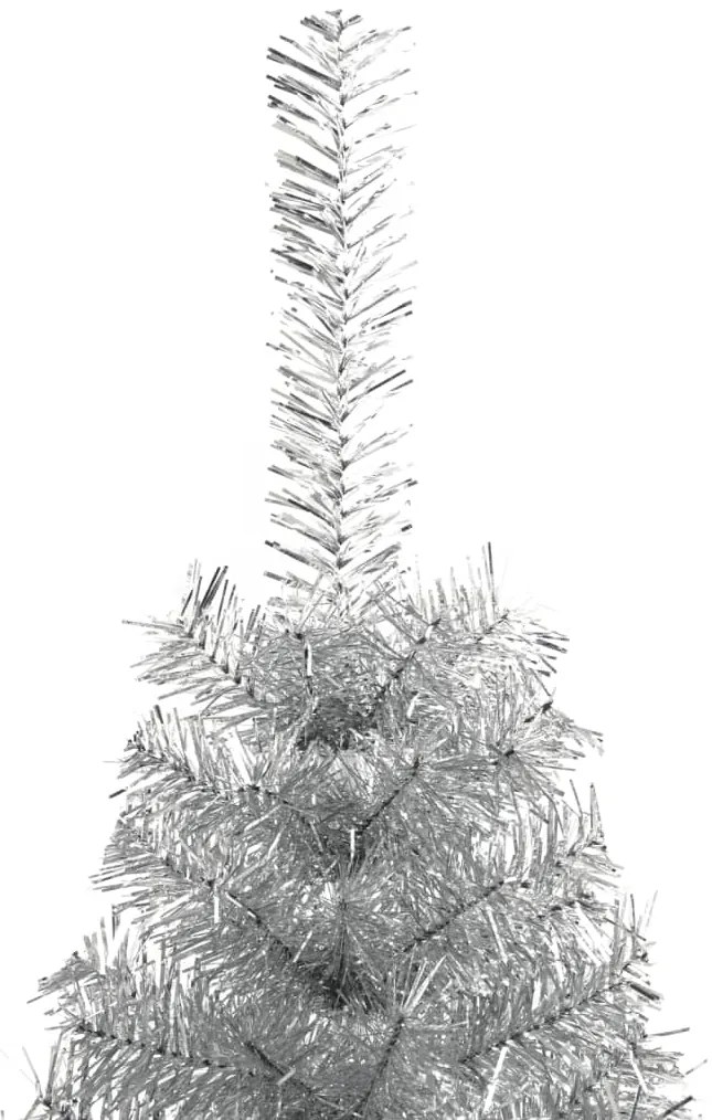 Meia árvore de Natal artificial com suporte 180 cm PET prateado
