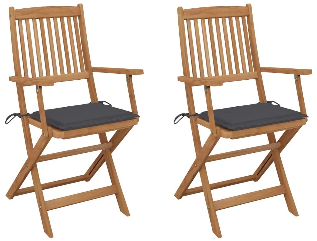 vidaXL Cadeiras de jardim dobráveis c/ almofadões 2 pcs acácia maciça