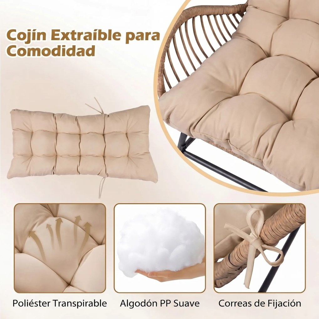 Cadeira de jardim em rattan com almofada removível, encosto alto, braços e Estrutura metálica para terraço, pátio ou varanda, com capacidade para 170