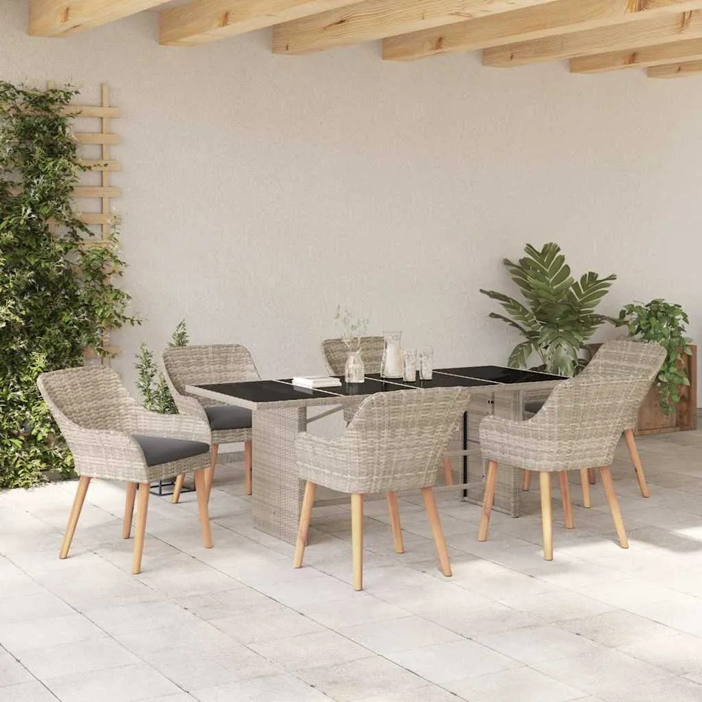 Conjunto de Jantar para Exterior 7 pcs Cinzento-claro