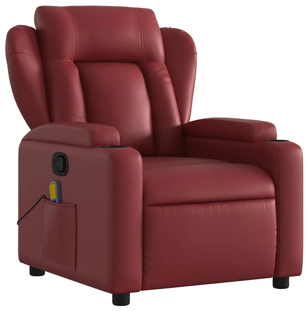 Poltrona massagens reclinável couro artificial vermelho tinto