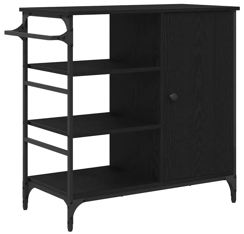 Carrinho de Cozinha Carvalho Preto 87,5x38,5x84,5 cm Madeira de Engenh