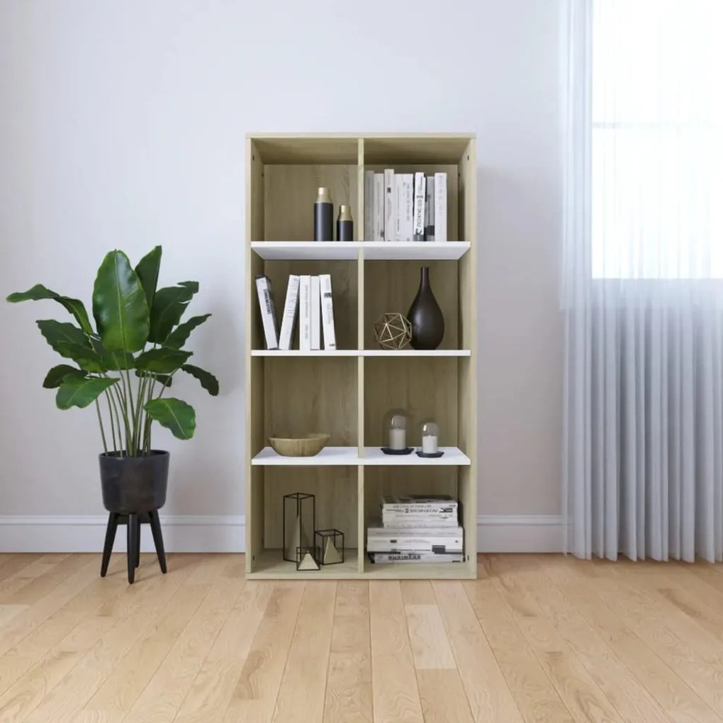 Estante/aparador 66x30x130cm contrapl. branco e carvalho sonoma