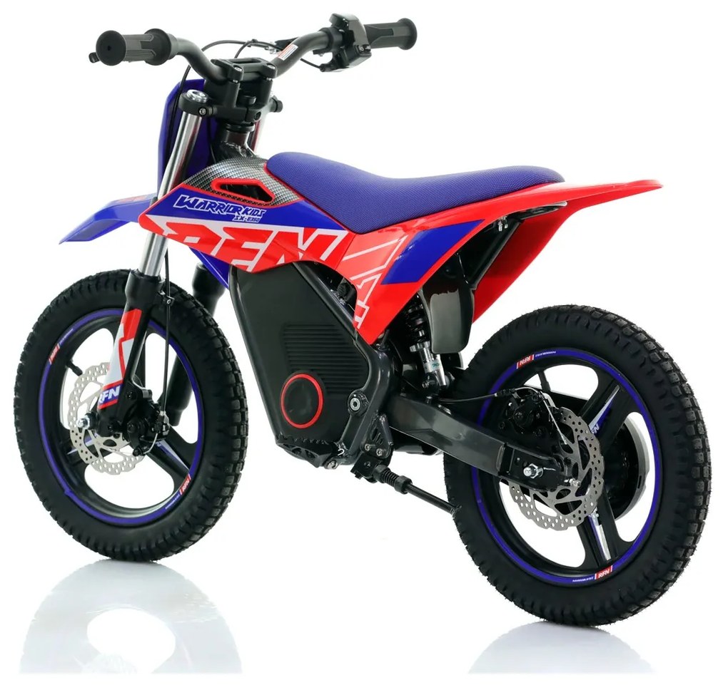 Mini moto elétrica para crianças velocidade até 30Km/h C/Limitador RFN Warrior SX-E350 14/14” 350W Vermelho e Azul Celeste