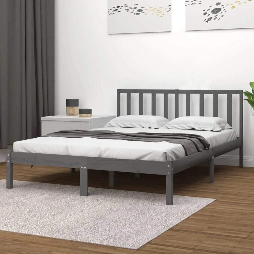 Estrutura de cama casal 135x190 cm pinho maciço cinza
