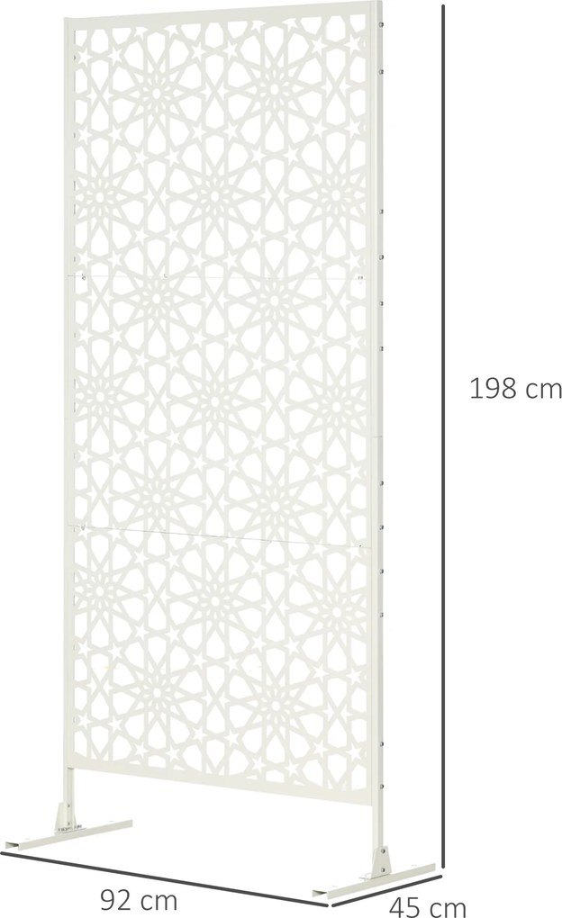 Biombo decorativo de proteção visual para exterior, com padrão em metal - 92 x 45 x 198 cm branco