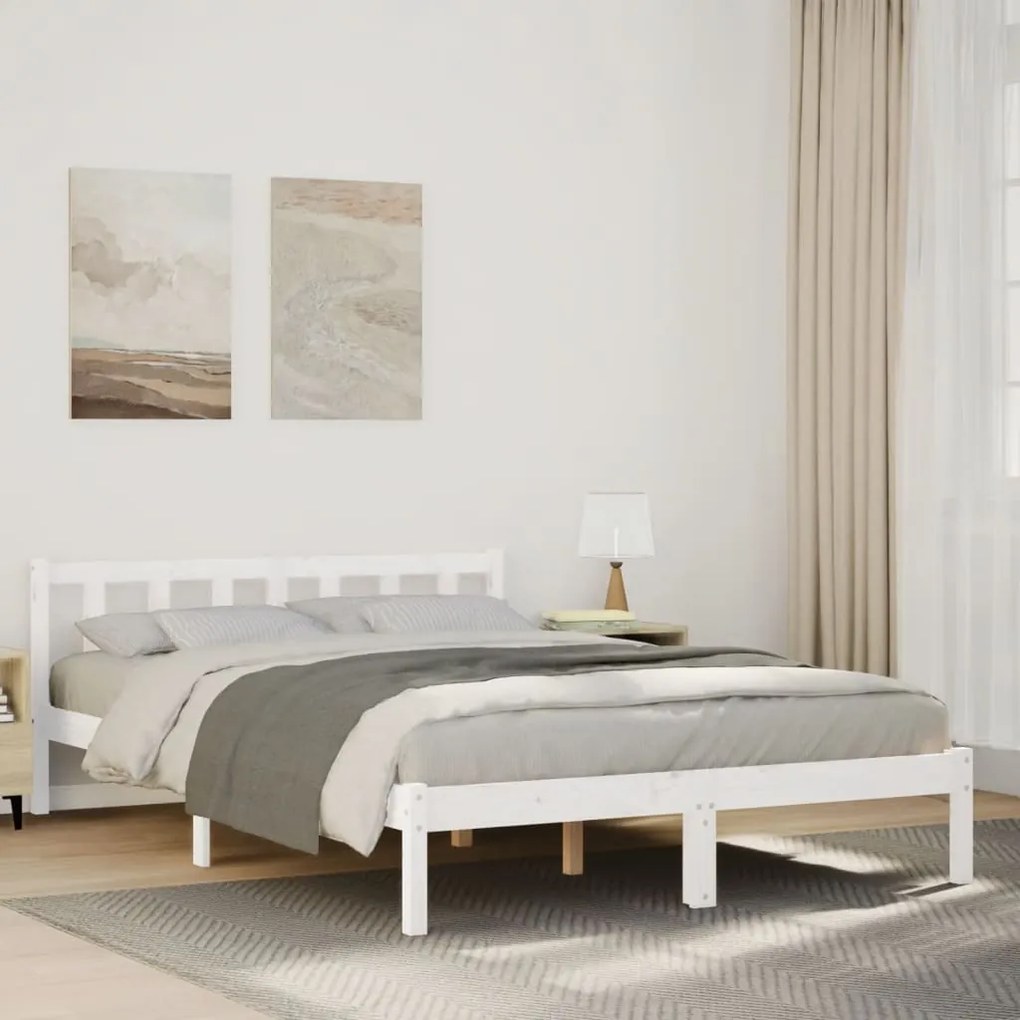 vidaXL Cama extra longa sem colchão 140x210 cm pinho maciço branco
