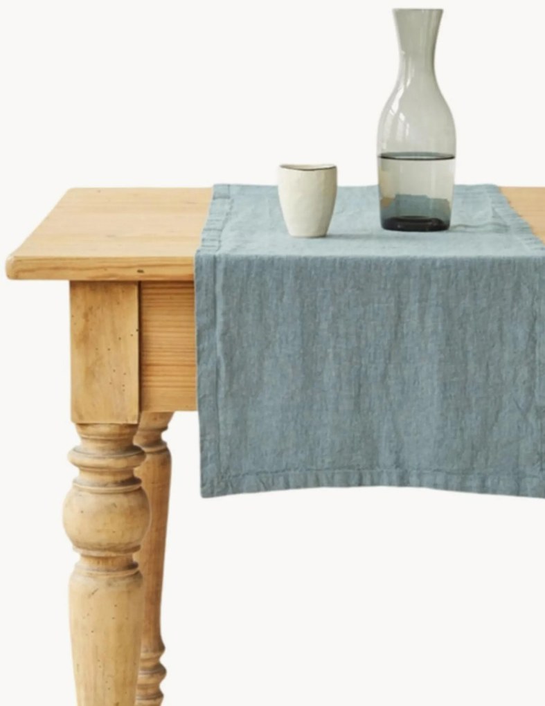 Corredor de mesa em linho Blue Fog