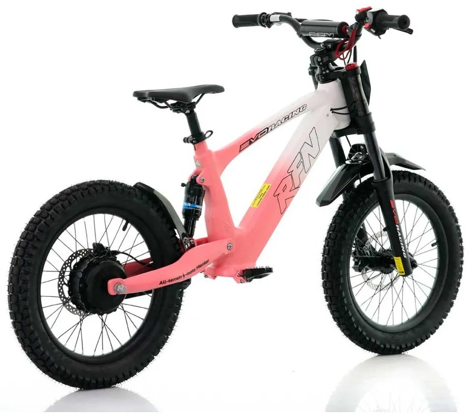 Bicicleta elétrica infantil 500W Roan RXF Evo Racing 18" Rosa e Branco