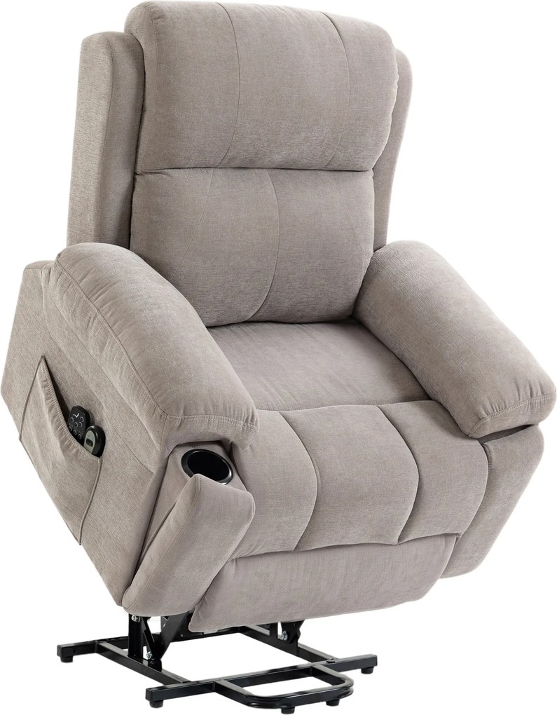 HOMCOM Cadeirão Relax Elétrico Elevatório com Massagem Vibratória, Aquecimento, Molas Ensacadas, Comando, Porta-Copos e Bolsos | Aosom Portugal