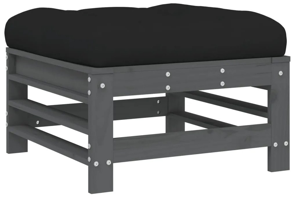 8 pcs conjunto lounge jardim c/ almofadões madeira maciça cinza