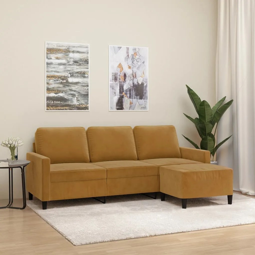 vidaXL Sofá de 3 lugares com apoio de pés 180 cm veludo castanho