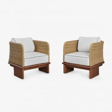 Pack De 2 Poltronas Em Rattan E Madeira De Acácia Famara Castanho-acácia Escuro - Sklum