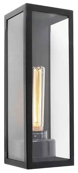 Candeeiro de parede exterior retangular moderno preto com vidro - Rotterdam Long Moderno
