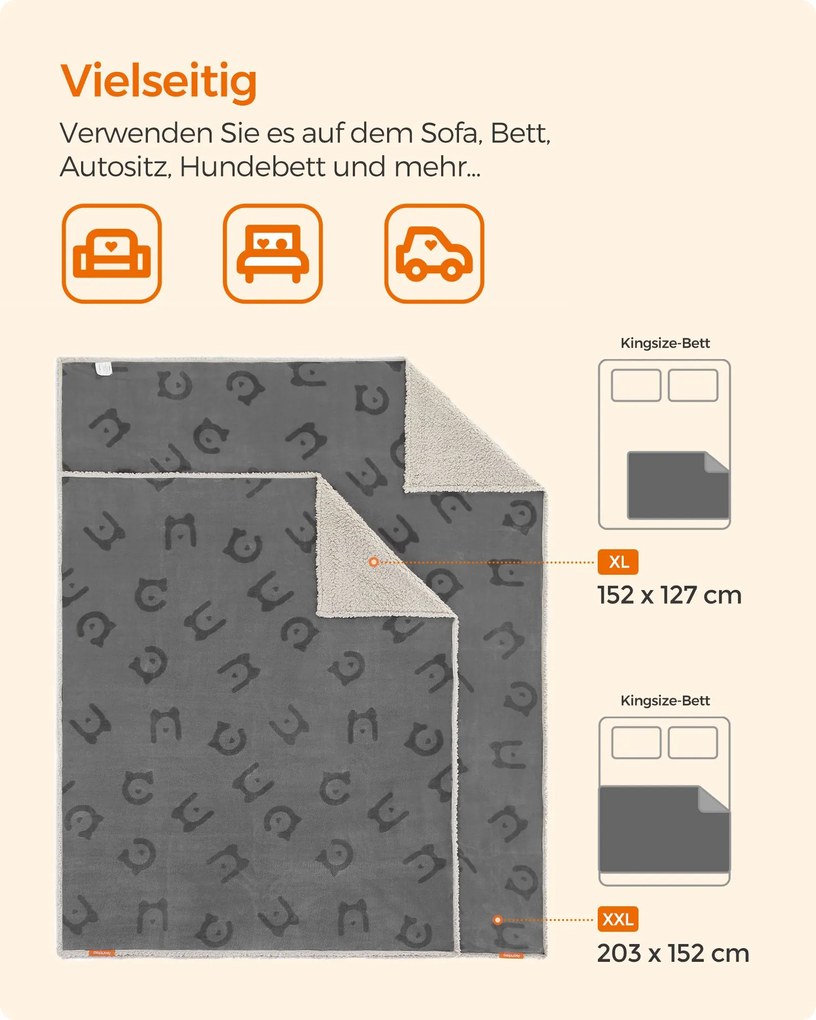 Cobertor impermeável para cães XXL 203 x 152 cm lavável à máquina cinzento