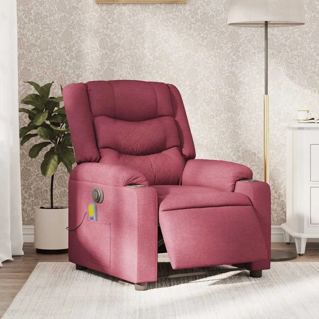 Poltrona reclinável de massagens elétrica tecido vermelho tinto