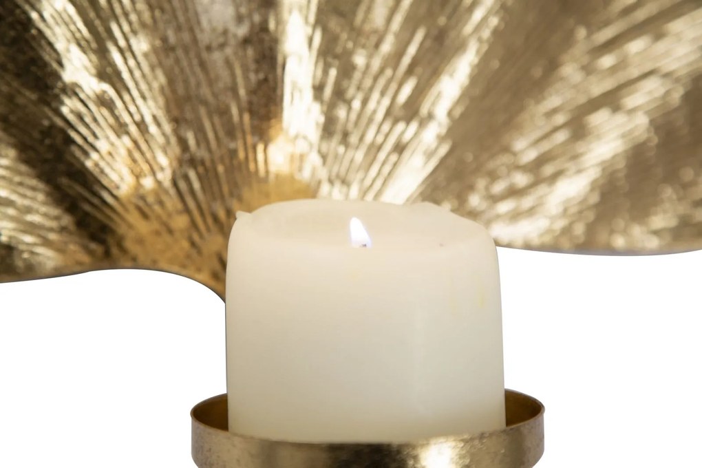 Castiçal de Parede "Glam Leaf" em Metal Dourado – 41x11,5x40 cm