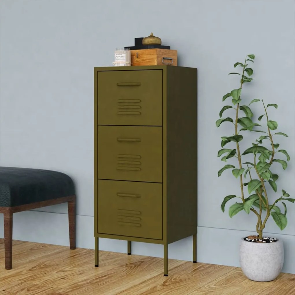 vidaXL Armário de arrumação aço 42,5x35x101,5 cm verde-azeitona