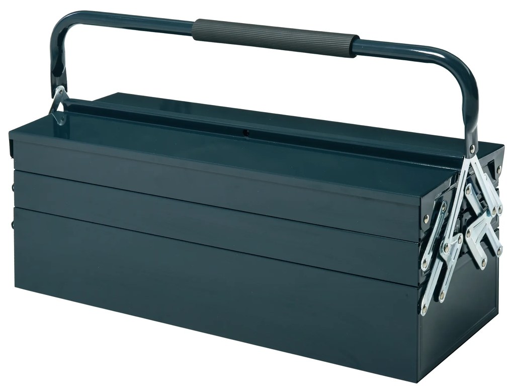 DURHAND Caixa de Ferramentas portátil Dobrável de Aço com 5 compartimentos com Alça de Transporte para oficina 57x21x41cm Verde