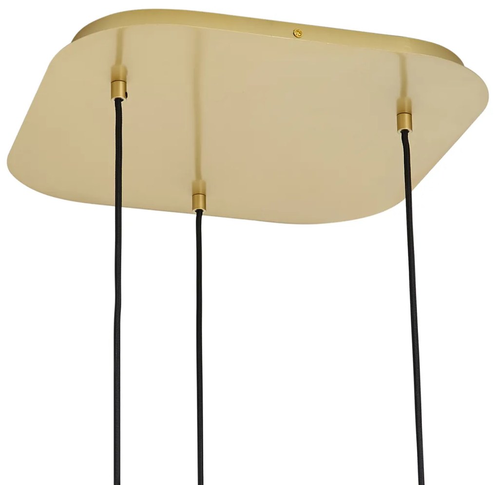 Candeeiro suspenso Hotel Chic latão com vidro âmbar 3 luzes - Gus