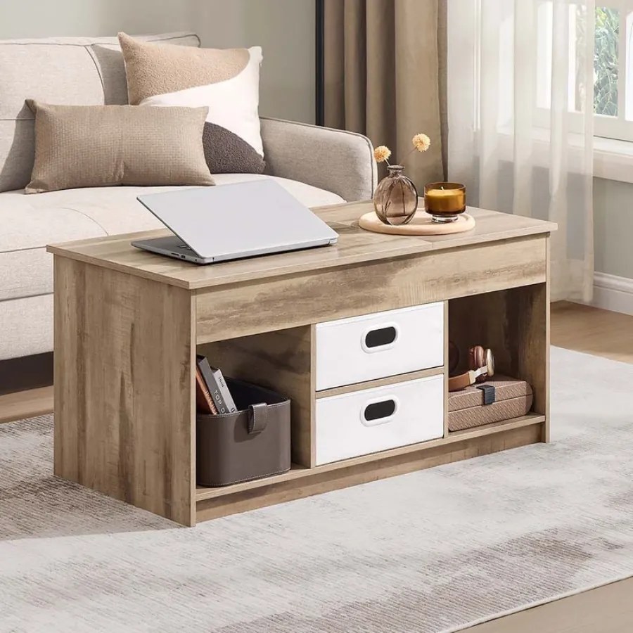 Mesa de centro com 2 gavetas e compartimentos 50 x 100 x 48 cm Castanho + Branco