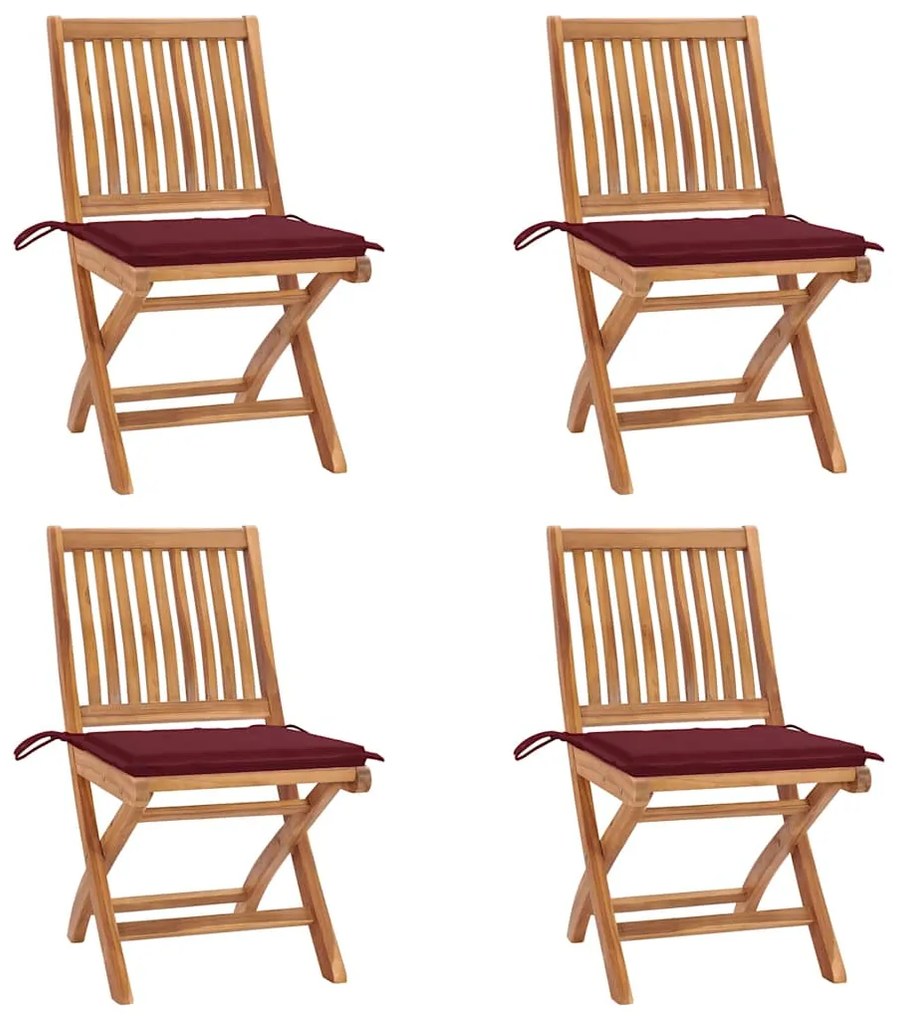 vidaXL Cadeiras de jardim dobráveis c/ almofadões 4 pcs teca maciça
