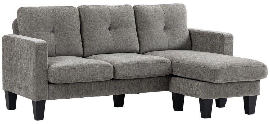 HOMCOM Sofá Chaise Longue Sofá em Forma de L Estofado em Poliéster Sofá de Canto Reversível 186x130x84 cm Marrom Degradado