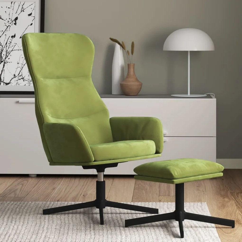 vidaXL Cadeira de descanso com banco veludo verde-claro
