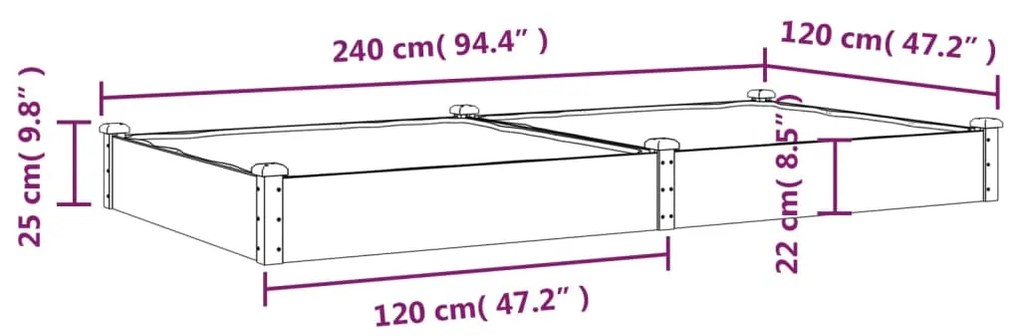 Canteiro elevado c/ forro 240x120x25 cm abeto maciço castanho