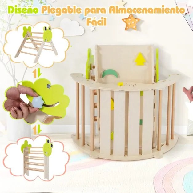Conjunto triangular 7 em 1 de escalada para crianças pequenas com rampa, escada e arco Conjunto Montessori em madeira Natural