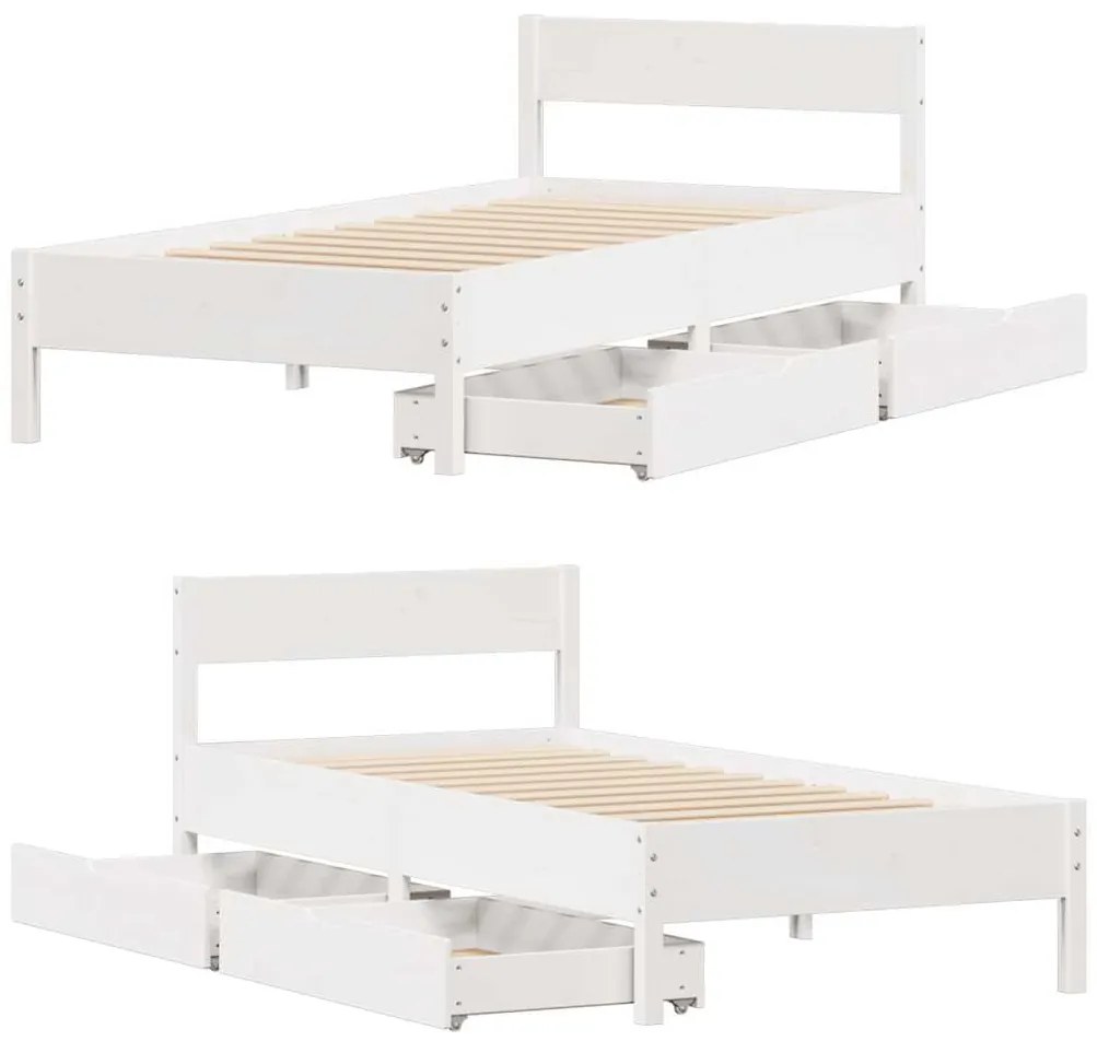 Cama sem colchão 90x190 cm madeira de pinho maciça branco