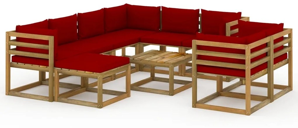 10 pcs conjunto lounge p/ jardim c/ almofadões vermelho tinto