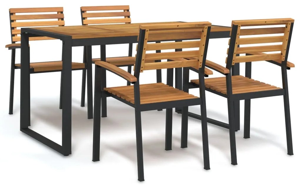 vidaXL Conj. jantar p/ jardim 5 pcs madeira de acácia maciça e metal