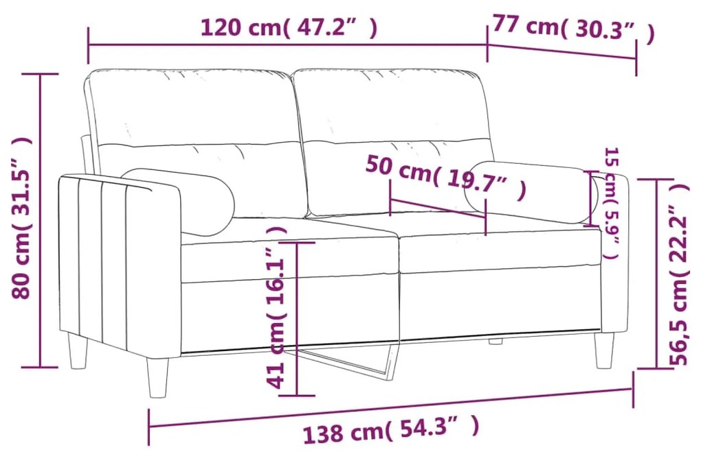 Sofá 2 lugares + almofadas decorativas 120 cm tecido cor creme