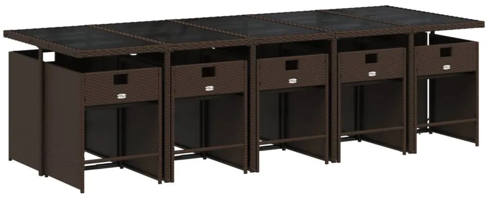 11 pcs conjunto jantar p/ jardim c/ almofadões vime PE castanho