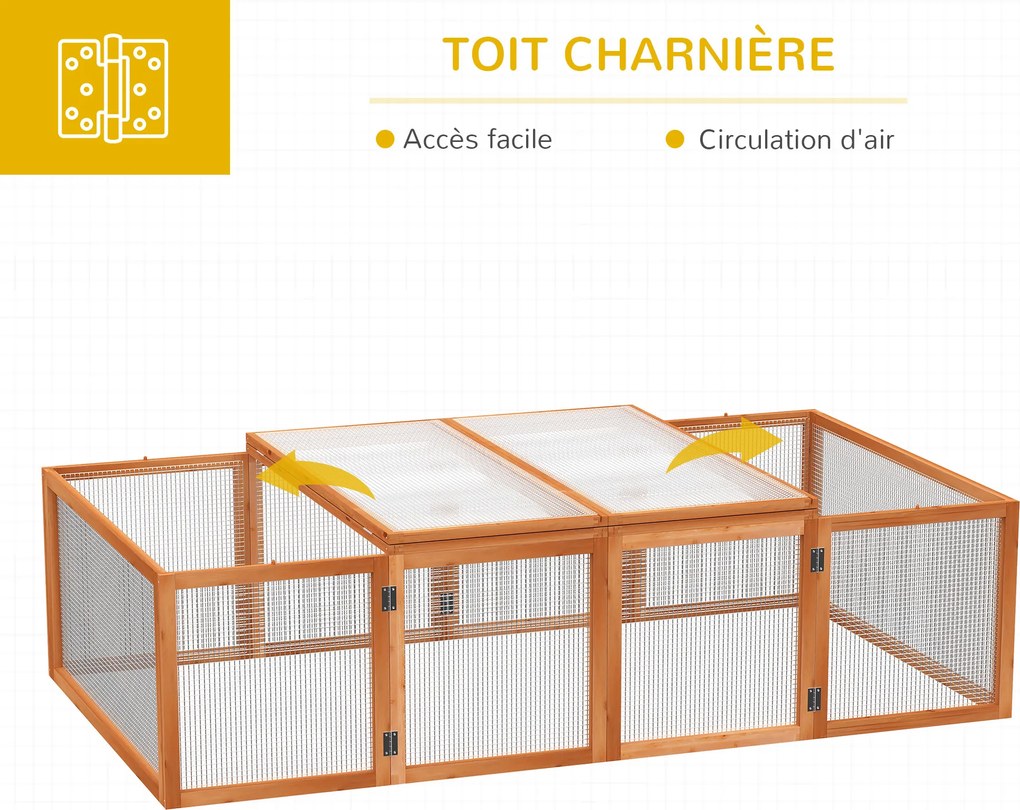 Gaiola para coelhos para interior e exterior 181 x 100 x 48 cm, com 2 portas superiores, em madeira maciça castanha
