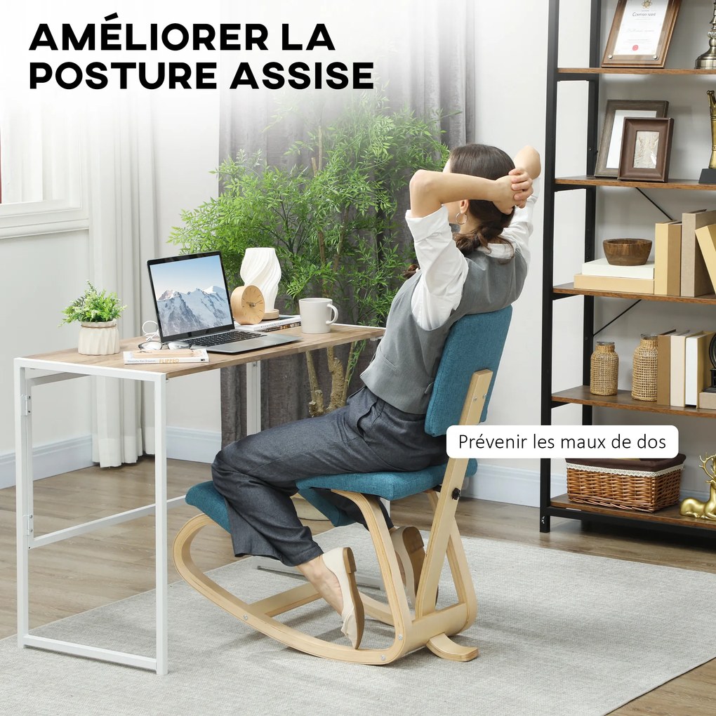 Cadeira ergonómica para joelhos com encosto, assento oscilante para joelhos, corretor de postura 51x84x93 cm azul escuro