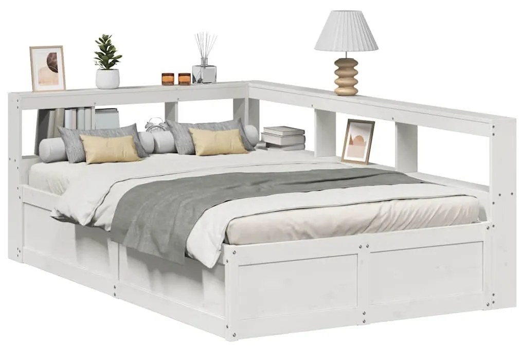 vidaXL Cama com estante sem colchão 160x200 cm pinho maciço branco