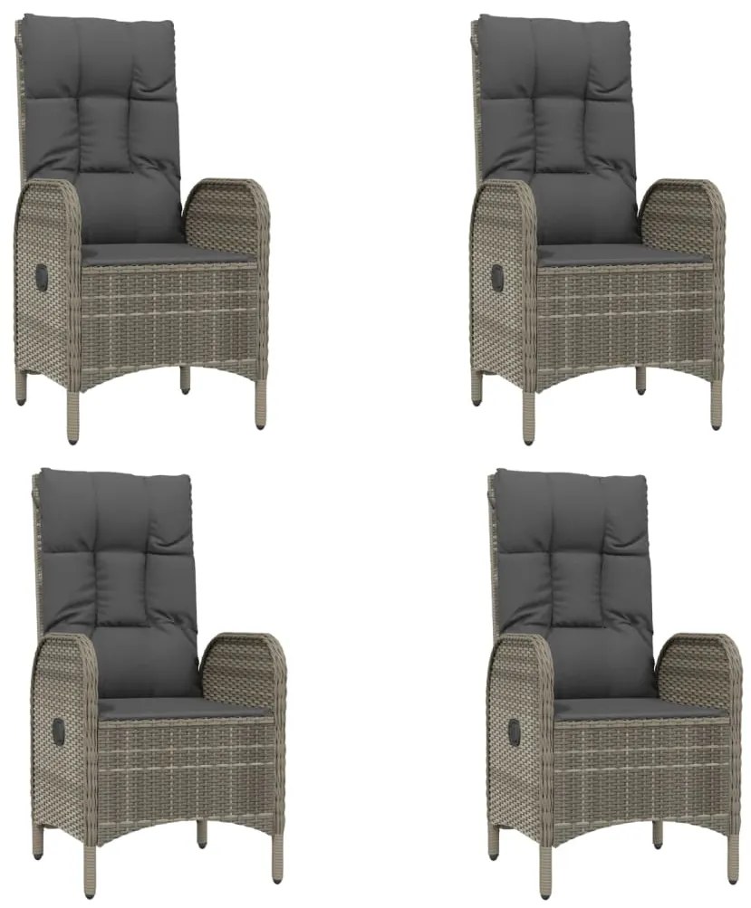 7 pcs conjunto de jantar p/ jardim c/ almofadões vime PE cinza