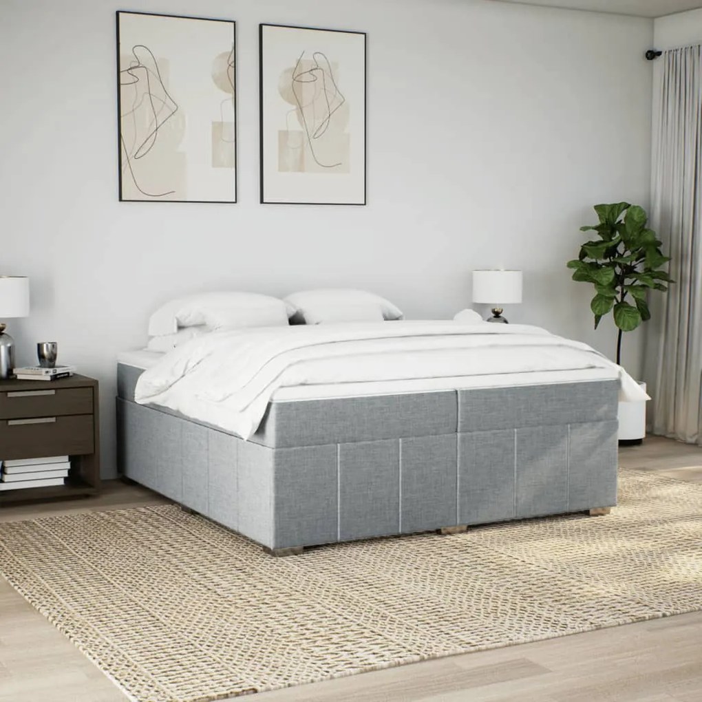 Cama com molas/colchão 200x200 cm tecido cinza-claro