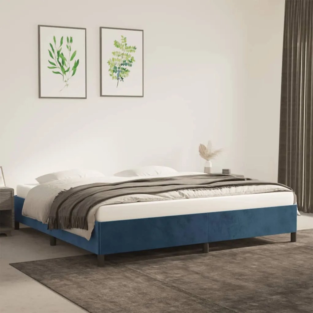 Estrutura de cama sem colchão 200x200 cm veludo azul-escuro