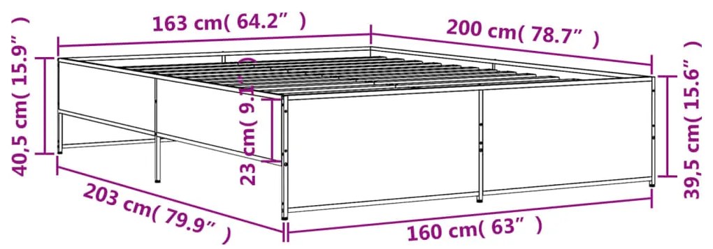 Estrutura de cama 160x200 cm derivados madeira/metal