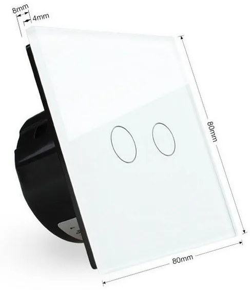 Interruptor tátil 2 botões, Painel frente branco vidro temperado