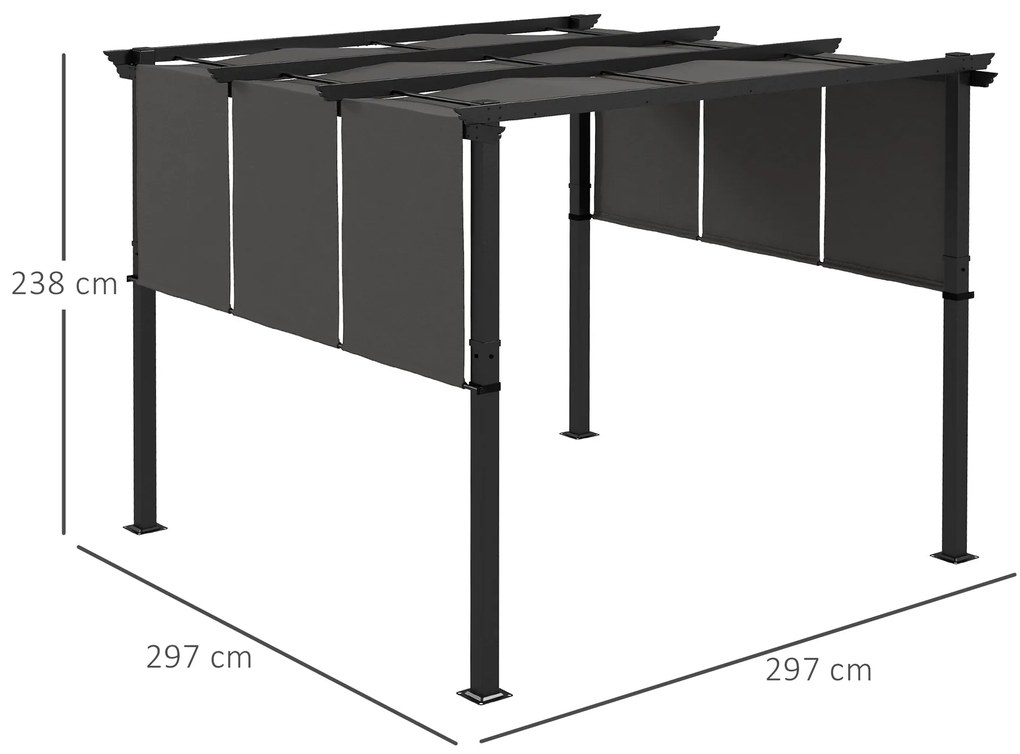 Outsunny Pérgola de Jardim 3x3 m Pérgola para Exterior com Teto Retrát