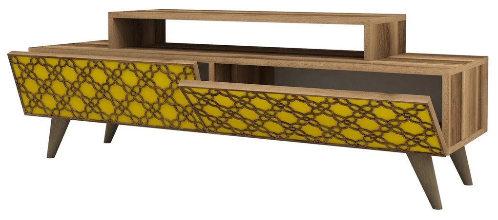Móvel TV City – Nogueira e Amarelo – 140x48,8x41,8 cm