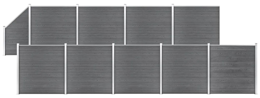 vidaXL Painel vedação WPC 9 quadrados + 1 inclinado 1657x186cm cinzento