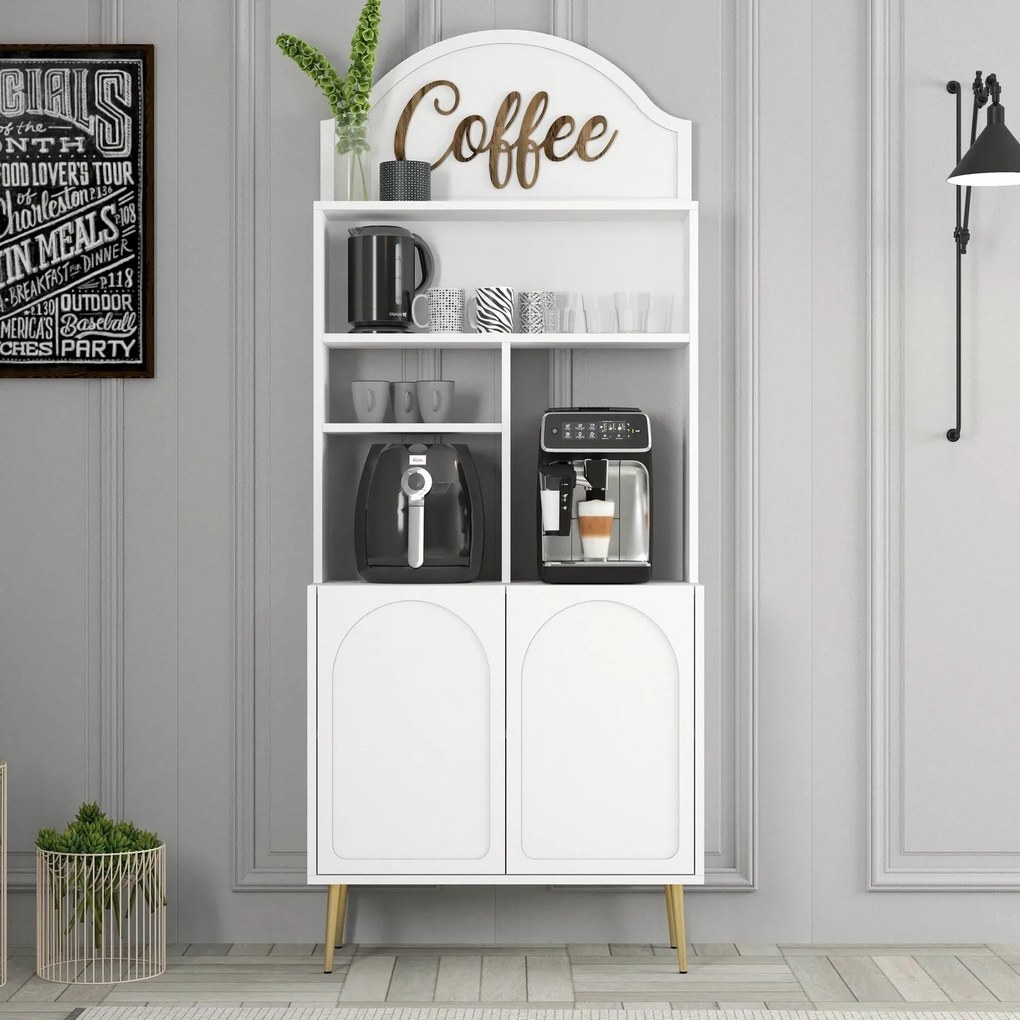 Armário de Cozinha/Sala "Caffè" - Branco e Dourado - 81.3x201x35cm - D