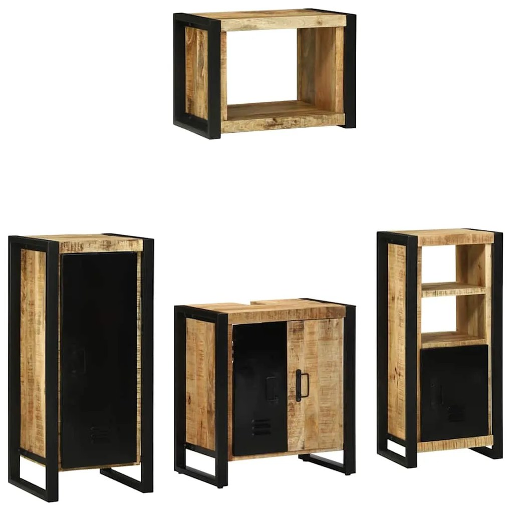 Conjunto de Móveis para Banheiro 4 pcs Madeira de manga maciça
