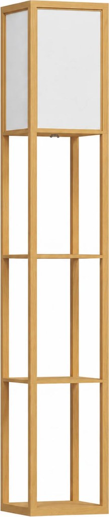 HOMCOM Candeeiro de Pé de Madeira com 3 Prateleiras para Lâmpada E27 Potência Máx. 40W 26x26x160 cm Madeira e Branco | Aosom Portugal
