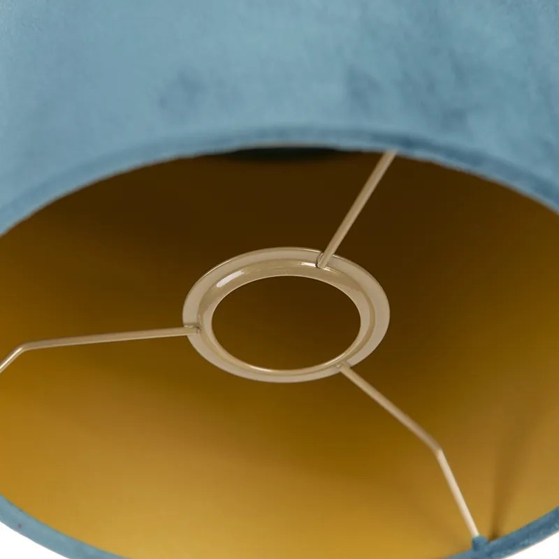 Abajur de veludo azul 20/20/20 com interior dourado